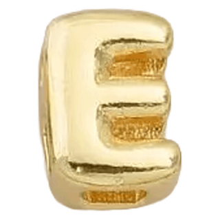 Gold E Initial Bubble Letter Bead - Nickel & Suede
