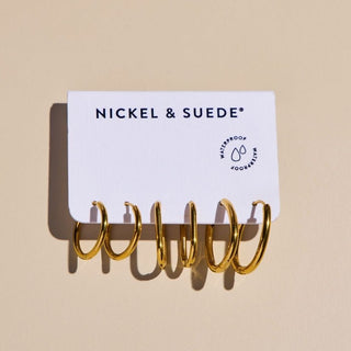 Gold Everyday Hoop Earring Set - Nickel & Suede