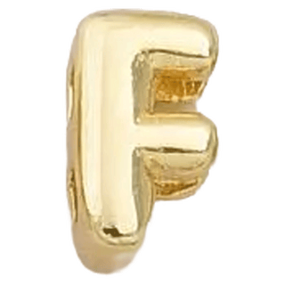 Gold F Initial Bubble Letter Bead - Nickel & Suede