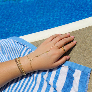 Gold Flower Hand Chain Bracelet - Nickel & Suede