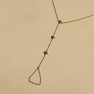 Gold Flower Hand Chain Bracelet - Nickel & Suede