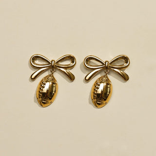 Gold Football & Bow Drop Studs - Nickel & Suede