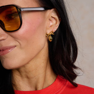 Gold Football & Bow Drop Studs - Nickel & Suede