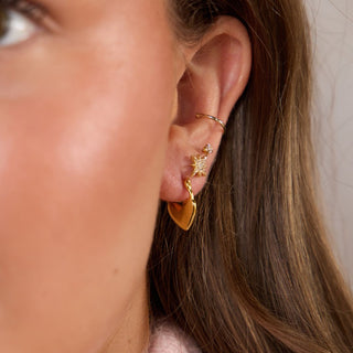 Gold Heart Lock Huggies - Nickel & Suede