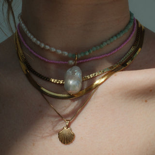 Gold Herringbone Chain Necklace - Nickel & Suede