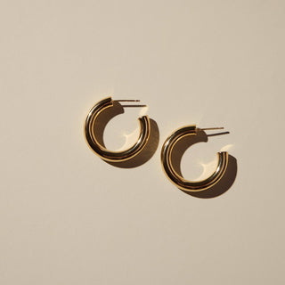 Gold Hollow Statement Hoops - Nickel & Suede