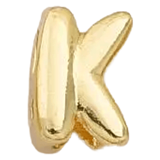 Gold K Initial Bubble Letter Bead - Nickel & Suede