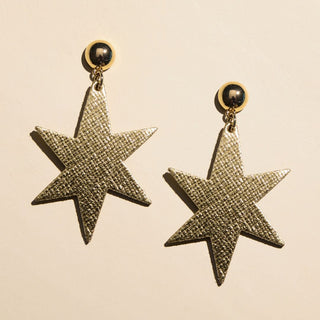 Gold Leaf Astrid Star Statement Earrings - Nickel & Suede