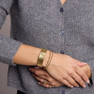 Gold Leaf Thin Leather Cuff Bracelet - Nickel & Suede