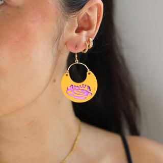 Gold LSU Tiger Eye Nina Leather Hoop Earrings - Nickel & Suede