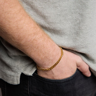Gold Men's Curb Chain Bracelet - Nickel & Suede