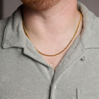 Gold Men's Curb Chain Necklace - Nickel & Suede