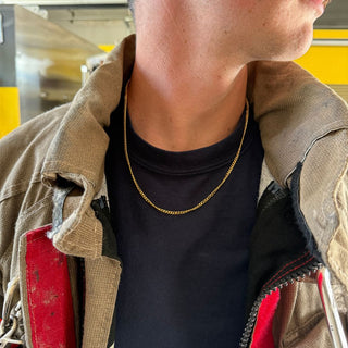 Gold Men's Curb Chain Necklace - Nickel & Suede