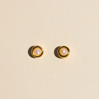 Gold Mini Pearl Bezel Stud Earrings - Nickel & Suede