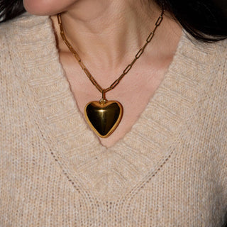 Gold Oversized Heart Charm - Nickel & Suede