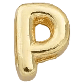 Gold P Initial Bubble Letter Bead - Nickel & Suede