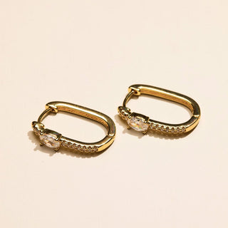 Gold Pavé Bezel Oval Waterproof Hoop Earrings - Nickel & Suede