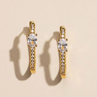 Gold Pavé Bezel Oval Waterproof Hoop Earrings - Nickel & Suede
