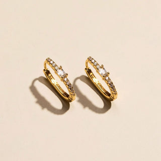 Gold Pavé Bezel Waterproof Huggie Earrings - Nickel & Suede