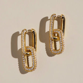 Gold Pavé Double Link Hoops - Nickel & Suede