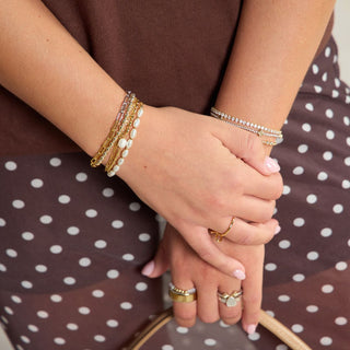 Gold Pearl Bracelet Stack Set - Nickel & Suede