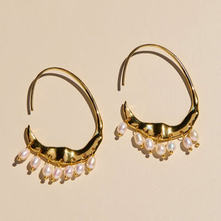 Gold Pearl Statement Hoop Earrings - Nickel & Suede
