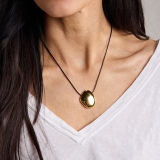 Gold Pendant Cord Necklace - Nickel & Suede