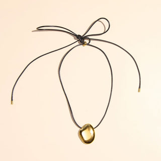Gold Pendant Cord Necklace - Nickel & Suede