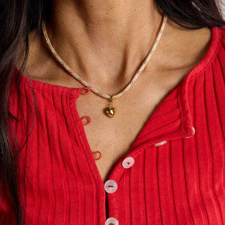 Gold Puffy Heart Charm - Nickel & Suede