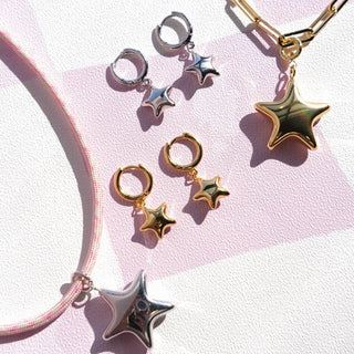 Gold Puffy Star Charm - Nickel & Suede