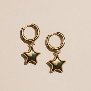 Gold Puffy Star Huggies - Nickel & Suede