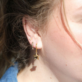 Gold Puffy Star Huggies - Nickel & Suede