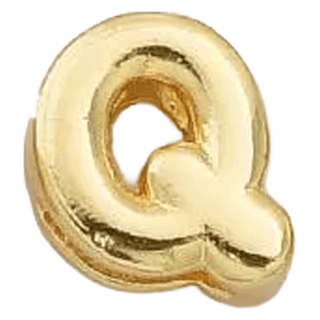Gold Q Initial Bubble Letter Bead - Nickel & Suede
