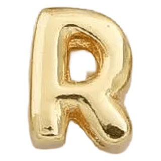 Gold R Initial Bubble Letter Bead - Nickel & Suede