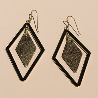 Gold Satin Kori Diamond Leather Earrings - Nickel & Suede
