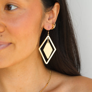 Gold Satin Kori Diamond Leather Earrings - Nickel & Suede