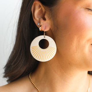 Gold Satin Sunburst Nova Circle Leather Earrings - Nickel & Suede