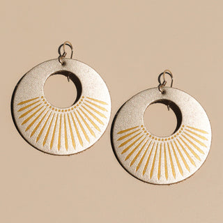Gold Satin Sunburst Nova Circle Leather Earrings - Nickel & Suede