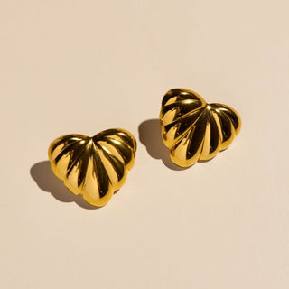 Gold Sculptural Waterproof Heart Statement Earrings - Nickel & Suede