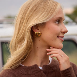 Gold Sculptural Waterproof Heart Statement Earrings - Nickel & Suede