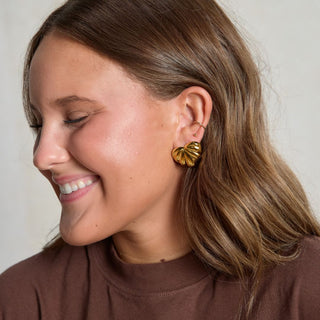 Gold Sculptural Waterproof Heart Statement Earrings - Nickel & Suede
