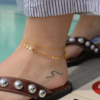 Gold Sequin Chain Anklet - Nickel & Suede