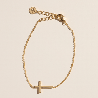 Gold Sideways Cross Bracelet - Nickel & Suede