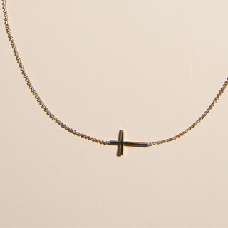 Gold Sideways Cross Necklace - Nickel & Suede