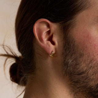 Gold Square Huggies - Nickel & Suede