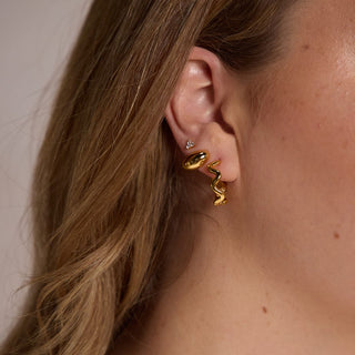 Gold Squiggle Hoops - Nickel & Suede