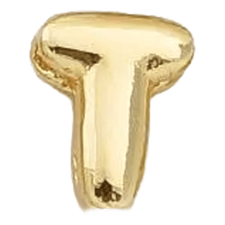 Gold T Initial Bubble Letter Bead - Nickel & Suede
