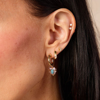 Gold Turquoise Bezel Waterproof Heart Huggie Earrings - Nickel & Suede