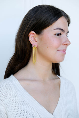 Gold Waterfall Chain Earrings - Nickel & Suede