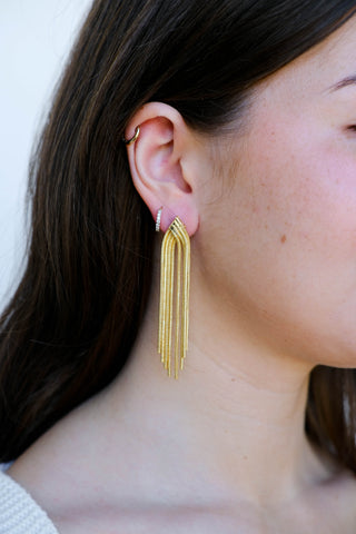 Gold Waterfall Chain Earrings - Nickel & Suede